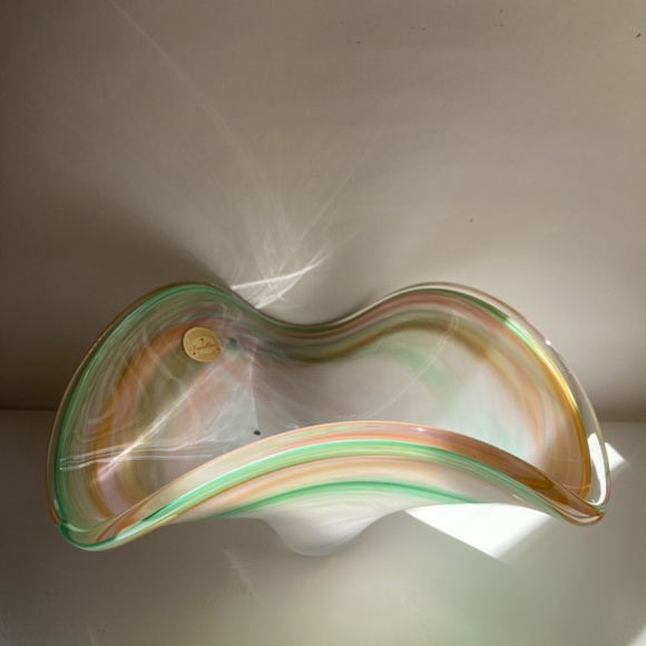 MuranoI 10”Triangle Bowl Multi Color Freeform Glass - Picture 15 of 15